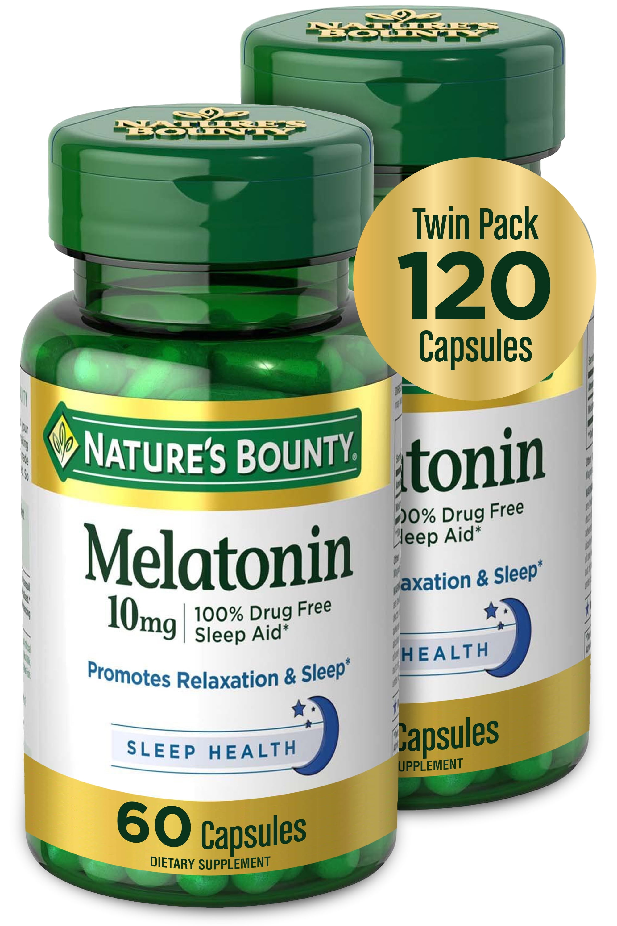 Nature's Bounty Melatonin Sleep Aid Capsules, 10 Mg, 60 Ct, 2 Pack