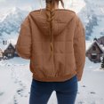 thumbnail image 4 of felwors Women's Quilted Hooded Jacket - Zip-Up Padded Coat with Pockets, Loose Casual Fit for Fall & Winter Brown, XL, 4 of 6