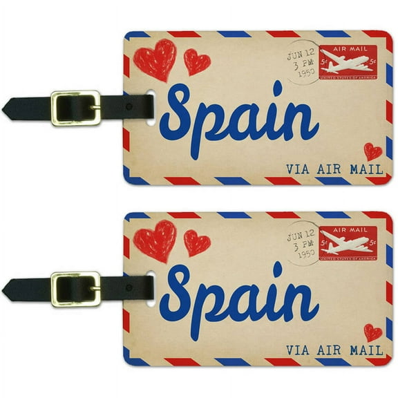 Air Mail Postcard Love for Spain Luggage Suitcase Carry-On ID Tags, Set of 2