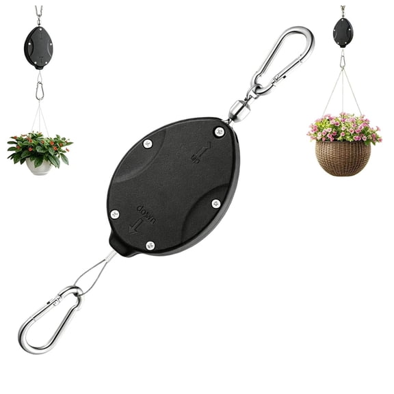 Retractable Plant Hangers, Adjustable Pull-Down Pulleys with 63" Stainless Steel Rope, Double Hooks for Hanging Plants,Indoor & Outdoor Use