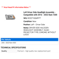 thumbnail image 2 of Left Driver Side Headlight Assembly - Compatible with 2016 - 2022 Ram 1500 2017 2018 2019 2020 2021, 2 of 2