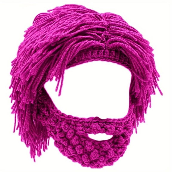 Cave Dwellers Wig Hat Handmade Knitted Beanie for Men Women, Funny Novelty Winter Hat with Beard for Adults, Warm Fleece Lined Costume Party Christmas Gifts