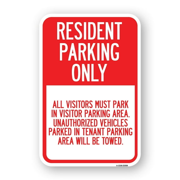 SignMission A-1218-23358 12 x 18 in. Aluminum Sign - Parking Sign Resident Parking Only
