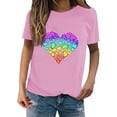 thumbnail image 2 of Women's T Shirts New Summer Valentines Day Simple Love Printed Round Neck Short Sleeve Casual Tops Pink, 2 of 4
