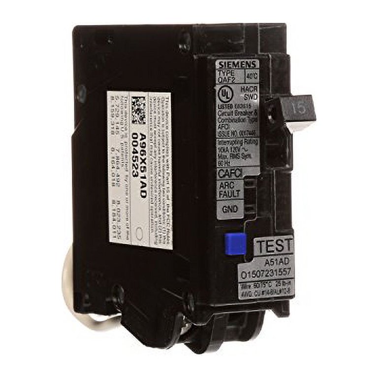 Siemens QA115AFC 1 Pole 15 Amp 120v Circuit Breaker Arc Fault.