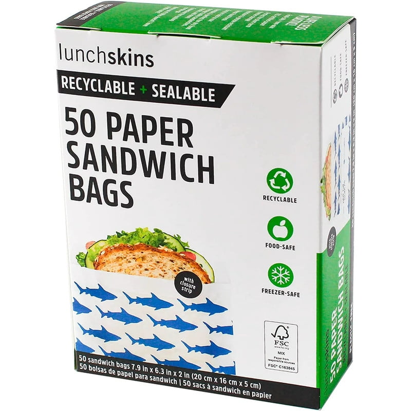 Lunchskins Recyclable and Sealable Paper Sandwich Bags, Shark, 50 Count