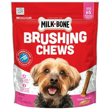 Milk Bone Brushing Chews Daily Dental Dog Treats, Mini, 25.5 oz Bag, 65 Bones Per Bag