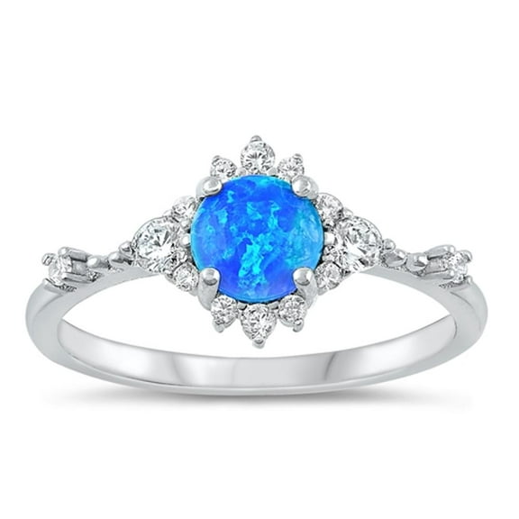 CHOOSE YOUR COLOR Clear CZ Blue Simulated Opal Ring 925 Sterling Silver Band White Female Size 8