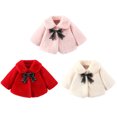 thumbnail image 4 of GYRATEDREAM Baby Girls Faux Fur Warm Cloak Coat Cute Winter Furry Cape Jacket Fluffy Plush Fleece Outwear with Bowknot for 6-12M Pink, 4 of 5