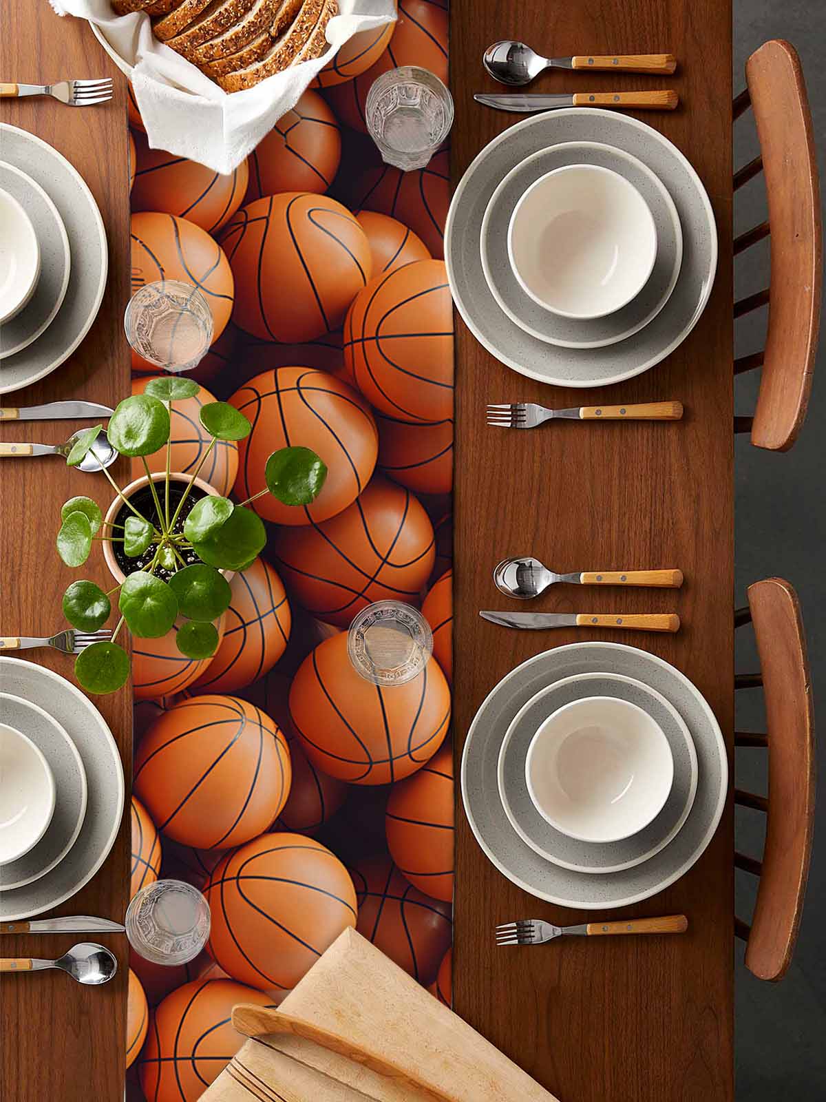 nqOlkjepod Basketball Table Runner 90 Inches Long Farmhouse Dress Scarves, Sports Brown Basketball Dining Tablerunner for Coffee Table/Kitchen Island/Party Décor, 13" x 90"