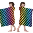 thumbnail image 4 of Rainbow Checkered Pattern Hooded Bath Towel，50"x30" for Ages 3 To 12 Kids, Quick Dry Lightweight Soft Microfiber Hood Beach Towel Cover Up for Kids, 4 of 7