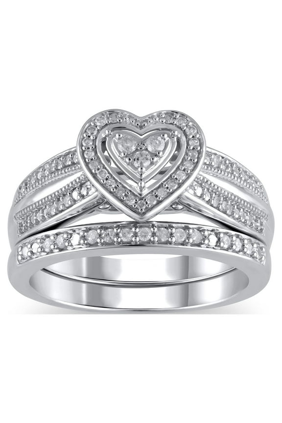 1/5 Ct Forever Bride Heart-Shaped Halo Diamond Composite Bridal Set Women Sterling Silver