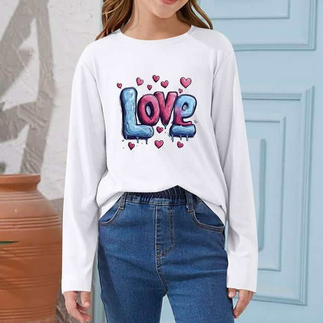 Blusas y camisas de manga larga con cuello redondo CUHK Top estampado de cuello redondo para primavera y verano Jersey informal Camisa básica de manga larga para niños y niñas Blusa de poliéster para
