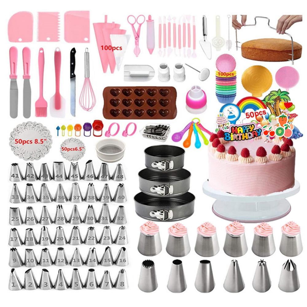 106pcs Set Cake Decorating Supplies Pieces Kit Baking Tools Turntable Stand Pen 