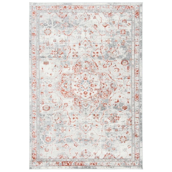 SAFAVIEH Shivan Anthony Traditional Distressed Area Rug, Ivory/Rust, 6'7" x 8'7"