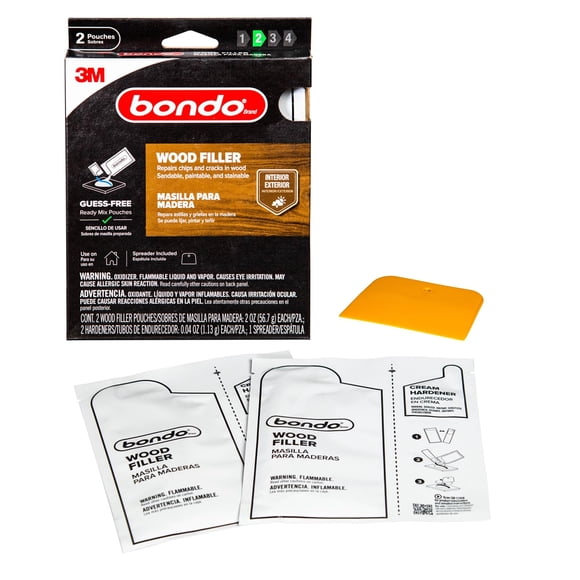 Wood Filler bondo WF-2PK-ES de 2 x 60 ml con 2 endurecedores y 1 esparcidor
