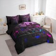 thumbnail image 2 of Manfei Race Car 7-Piece Twin Bedding,Classic Geometric Plaid Bedding Comforter Set,Purple,Black Reversible, 2 of 7