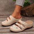thumbnail image 4 of Women's Suede Clogs with Arch Support Floral Embroidery Slip On Wedge Platform Sandals Non Slip Close Toe Slides Beige Size 7.5, 4 of 7