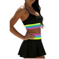 thumbnail image 5 of Pounoo Womens Rainbow Stripe Tankini Sets Slim Fit Spaghetti Strap High Waist Skirt Bottoms Beach Swimwear Bathing Suits Gift, 5 of 7