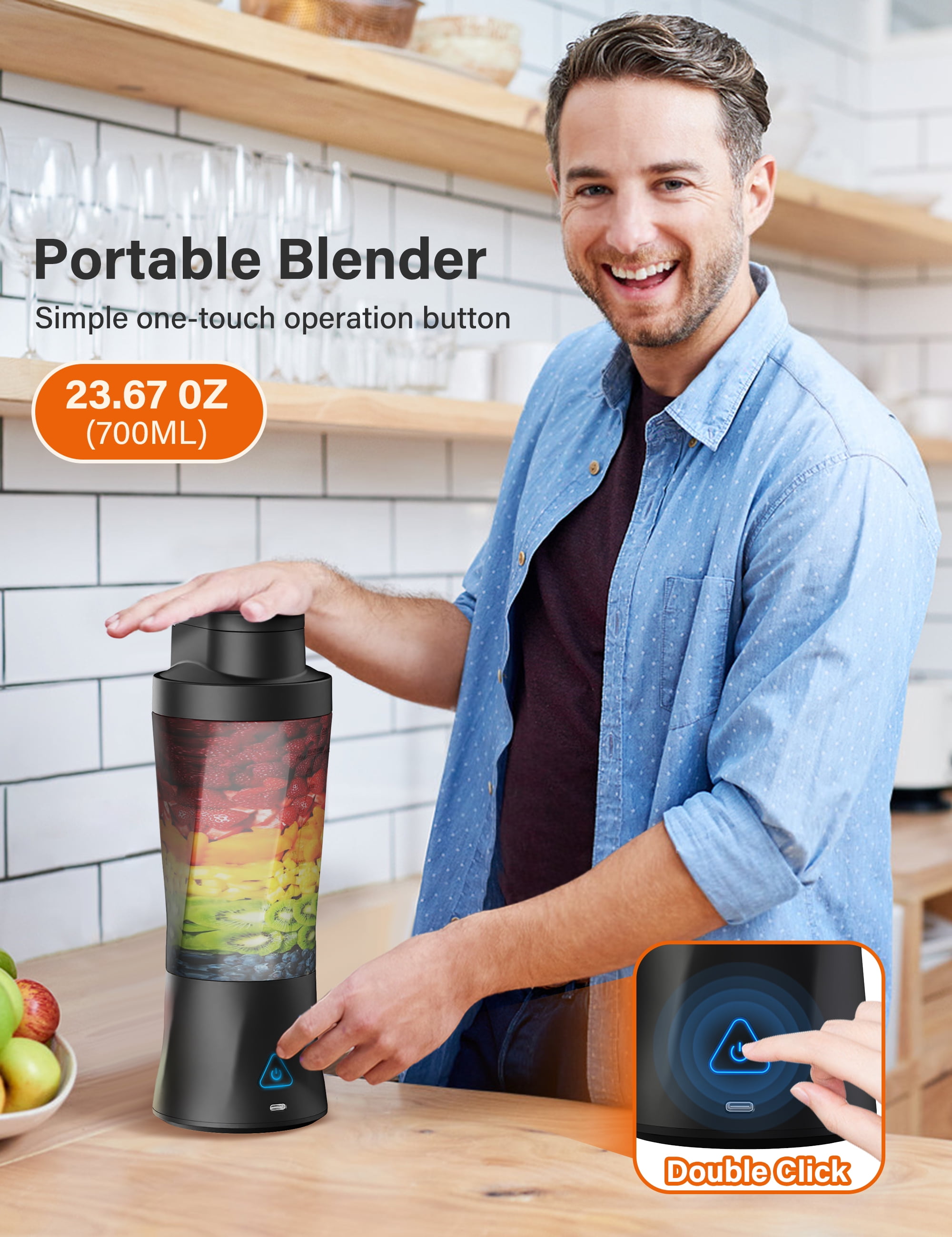 Suodoka Fit Compact Personal Blender, 24 Oz Portable Blender for Smoothies, Shakes, Cordless Powerful Blending, with Leakproof-Lid
