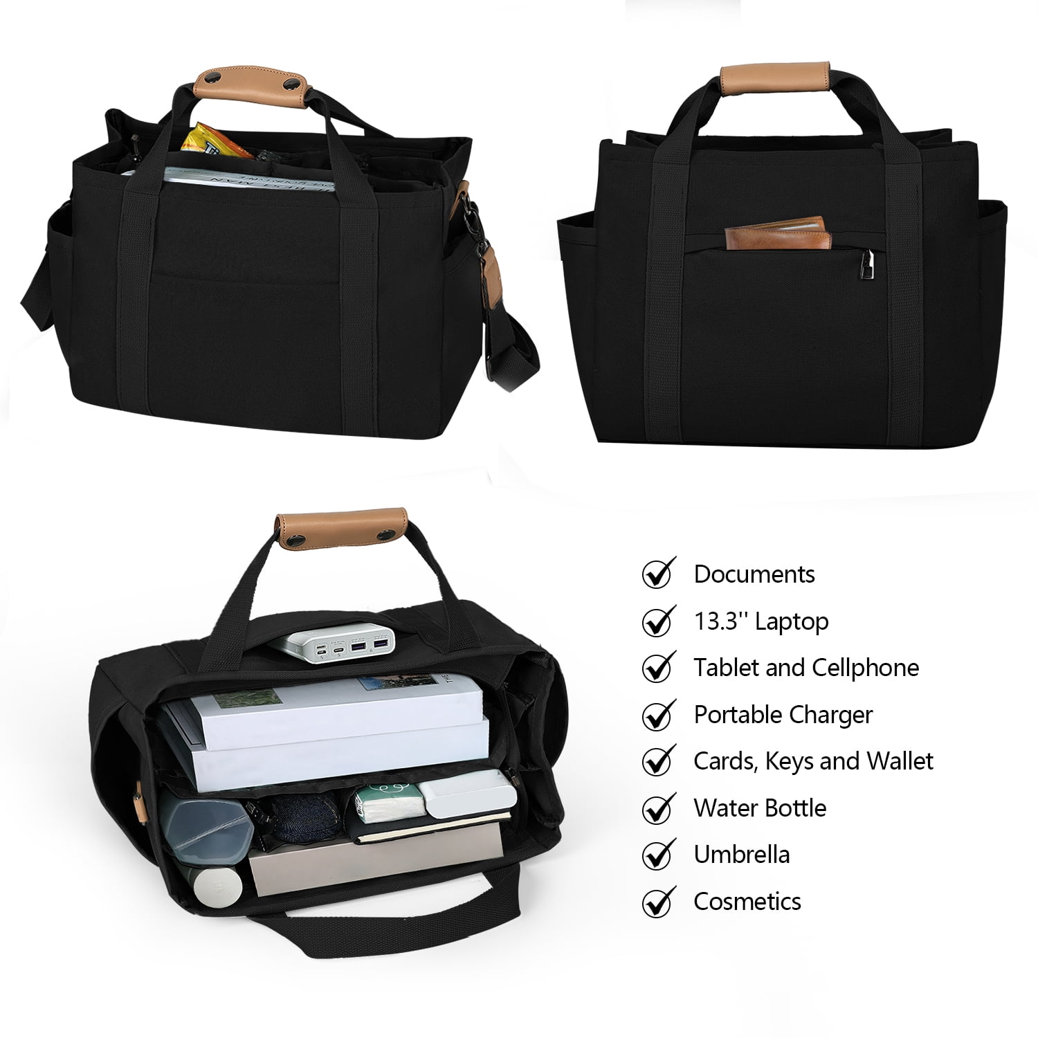 Large Canvas Tote Bag for Women With Pockets, Cute Crossbody Shoulder Purses Handbag for Work Travel