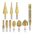 thumbnail image 1 of Juego de brocas escalonadas de 10 piezas, vástago hexagonal de 1/4 pulgadas, juego de brocas para fregadero de 5 flautas con resorte automático, 1 of 5