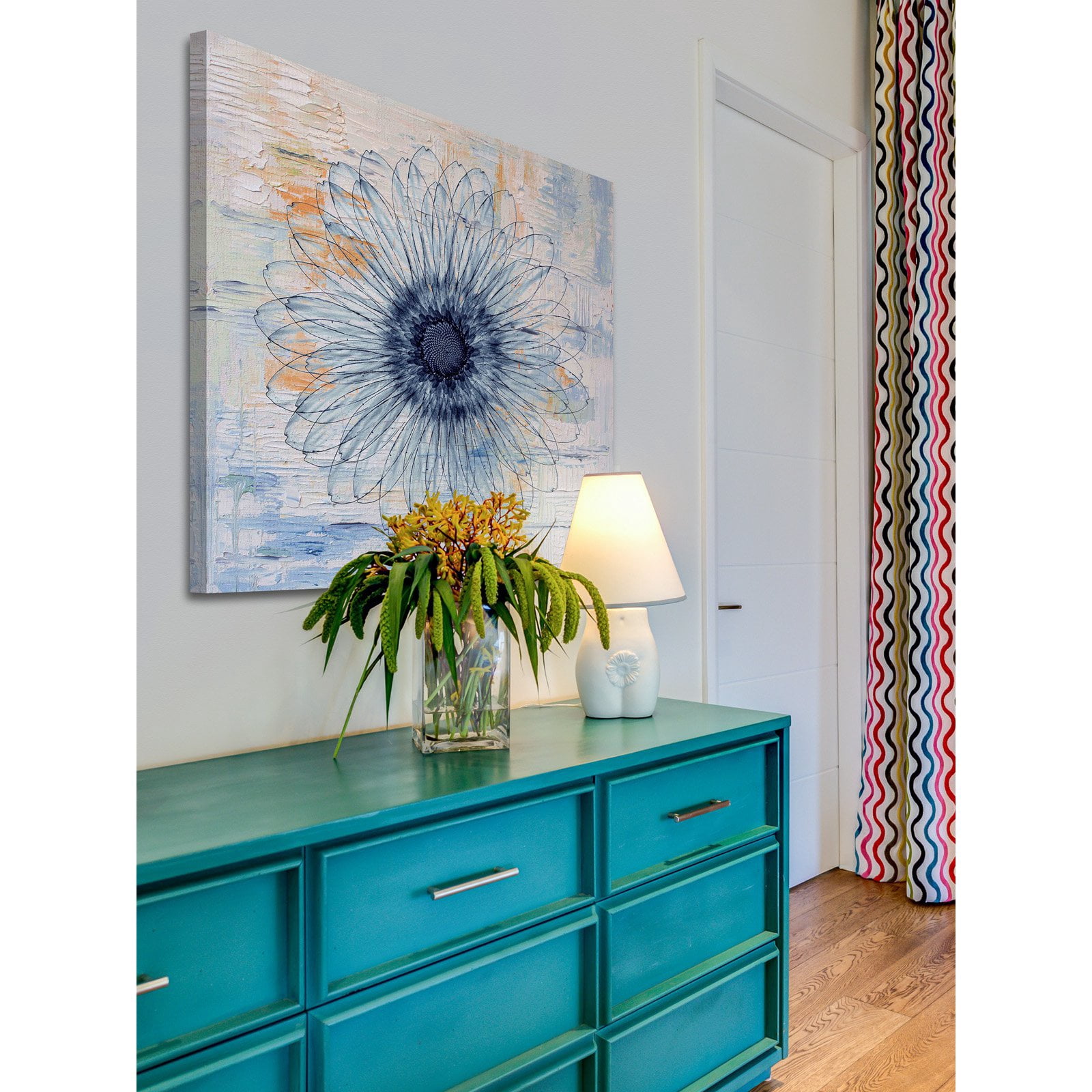 "Blue Burst Bloom" Painting Print on Wrapped Canvas