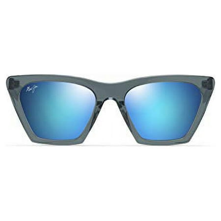 Maui Jim Kini w/Patented PolarizedPlus2 Lenses Rectangular Sunglasses, Steel Blue W/Crystal/Blue Hawaii Polarized, Medium