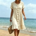 thumbnail image 6 of Horkkom T Shirt Dress Women Short Sleeve Button Down Solid Color Sundresses Vacation Beach Mini Dresses , S-3XL, 6 of 9