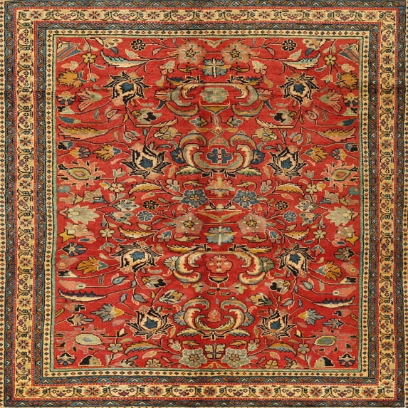 Ahgly Company Indoor Square Traditional Red Persian Area Rugs, 3' Square
