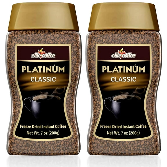 Elite Platinum Freeze Dried Instant Classic Coffee 7.5oz (2 Pack) | Kosher for Passover | Glass Jar | Rich Aroma