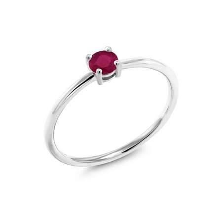 Gold Red Ruby Ring - 0.30 Ct Round Red Ruby 10K White Gold Ring
