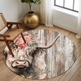 thumbnail image 2 of Round Rugs 7Ft, Spring Cow Floral Round Area Rug Washable Indoor Throw Carpet, Vintage Brown Wooden Farmhouse Large Non Slip Circle Rug for Dining Room Playroom Home Decor Aesthetic, 2 of 8