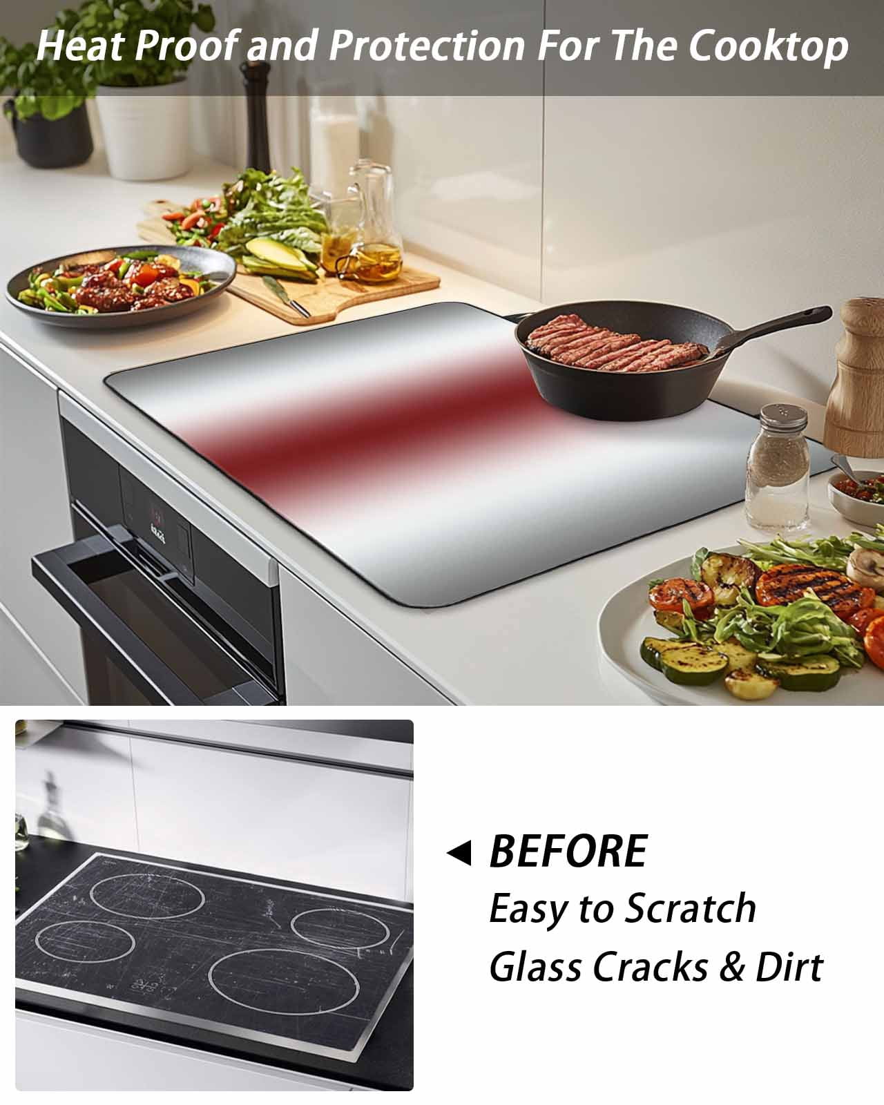 Stove Top Covers for Electric Stove, Red Grey White Glass Stovetop Cover Protector, Farmhouse Ombre Color Modern Simple Induction Cooktop Protector Oven Mat for Kitchen Countertop 24"x21"