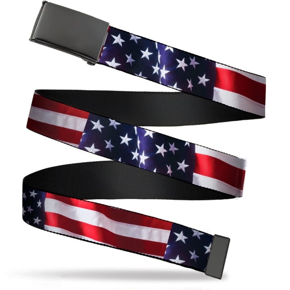 Adjustable Belt, Clamp Buckle, Cut-to-Fit, American Flag Vivid Close Up