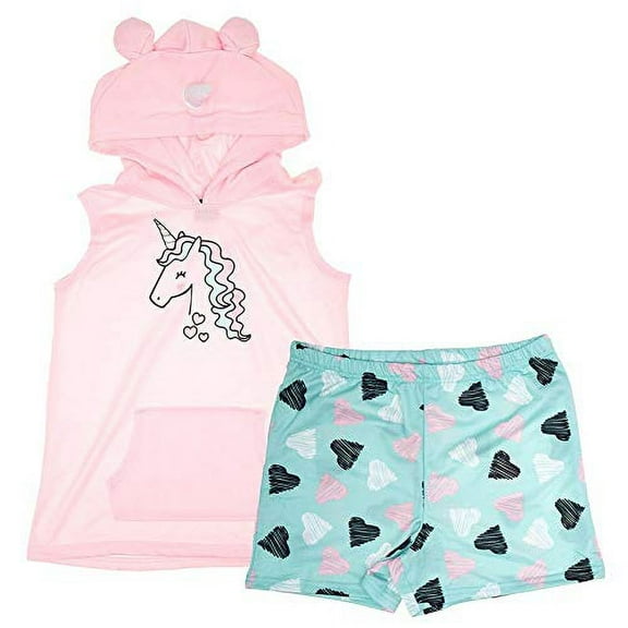 Girl's Unicorn Sleeveless Hooded Pajama Top and Shorts Set (X-Small 4/5)