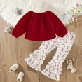 thumbnail image 2 of REgarm Christmas Outfit Toddler Girl Long Sleeve Shirt Dress Print Flared Pants Bell-Bottom Fall Winter Outfit Set (Red,3-4 Years), 2 of 6