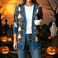 thumbnail image 2 of Enjoytime Women Cardigan Halloween Print Denim Patchwork Long Sleeve Jacket Button Down Oversized Fall Winter Outerwear, 2 of 6