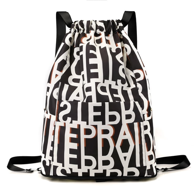 Mochila Plegable para Mujer Mochila Deportiva Con Cordón Impermeable (letra Negra)