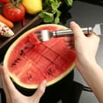 thumbnail image 4 of Watermelon Cutter, Binkne 2-In-1 Stainless Steel Fruit Cutter, Dual Head Watermelon Fork Cutter Tool, Summer Fruit Cutting Kitchen Gadget for Home, 4 of 5