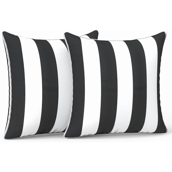 Waterproof Outdoor Throw Pillows 20x20 Square with Piping Fade Resistant Set of 2 Black