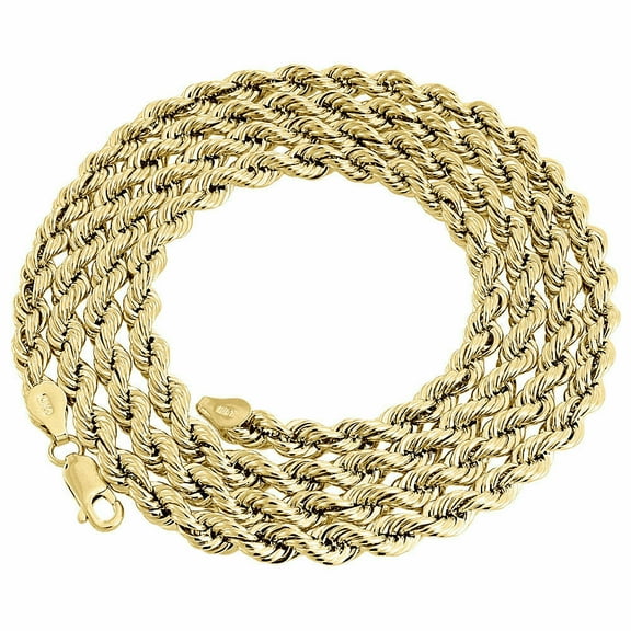 10K Yellow Gold Mens or Ladies Diamond Cut Rope Chain Necklace 5mm 16 Inches