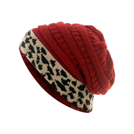 

Dadaria Hair Turbans for Women Fashion Womens Unisex Knit Beanie Winter Thick Leopard Fleece Lined Beanie Warm Hats Wine Women