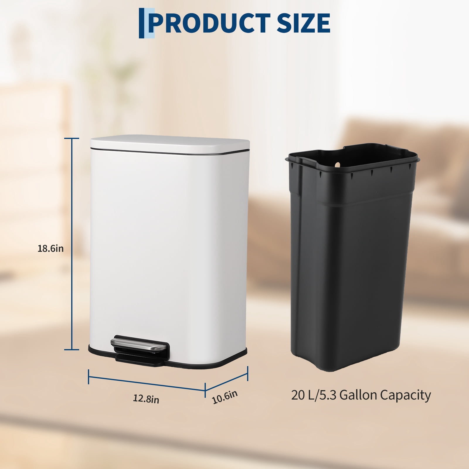 Trash Can for Kitchen, Stainless Steel Garbage Can with Soft-Close Lid, Removable Inner Bucket, Fingerprint-Proof Recycling Bin for Home Office Bedroom