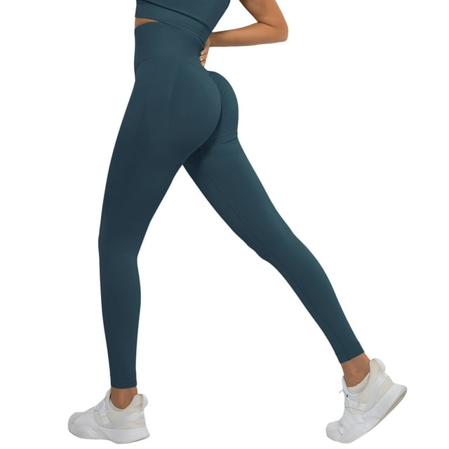 Pantalones de yoga elásticos de cintura alta para mujer - Leggings opacos con cintura en forma de V y efecto fruncido en los glúteos