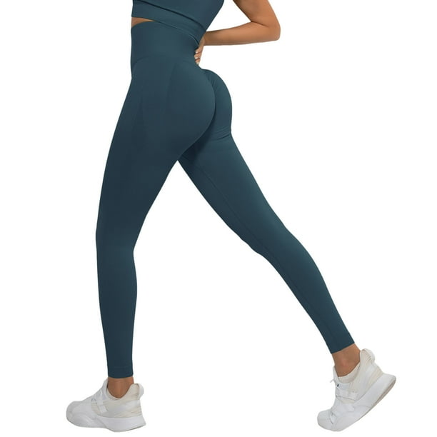 Pantalones de yoga elásticos de cintura alta para mujer - Leggings opacos con cintura en forma de V y efecto fruncido en los glúteos