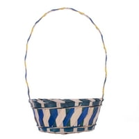 Deluxe 2-Tone White Wash Round Bamboo Woven 16.5" Easter Gift Basket w Handle