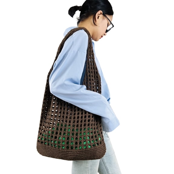 YIEMEEN 2023 Shoulder Bag Hollow Out Tote Fashion Crochet Knitted Beach Bag for Girl Women Solid Color Versatile Shopping Bags