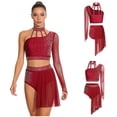 thumbnail image 3 of Aislor Lyrical Dance Women Single Long Sleeve Crop Top with Skirted Briefs Ballet Skating Outfit Burgundy M, 3 of 7