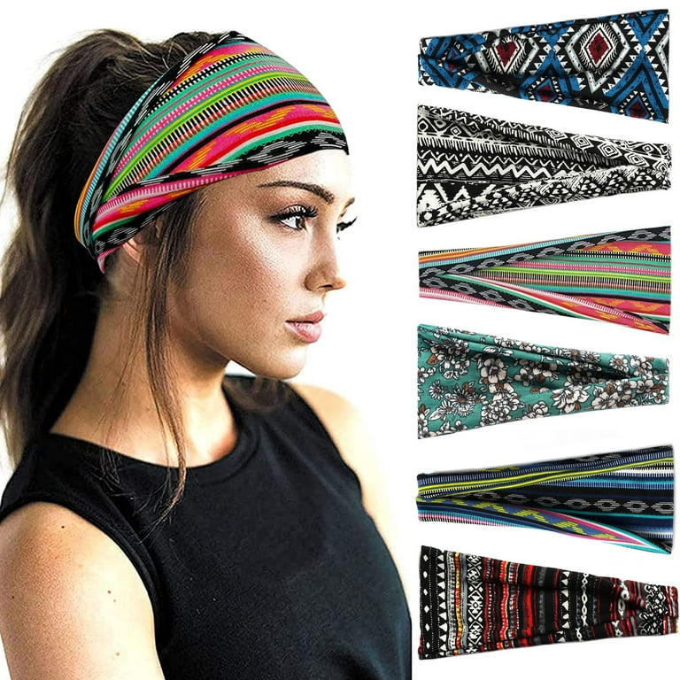 Boho Headband Wide Yoga Stretchy Bandeau Large Headwrap Sport Athletic  Beach Hair Accessories for Women and Girls(6pcs)